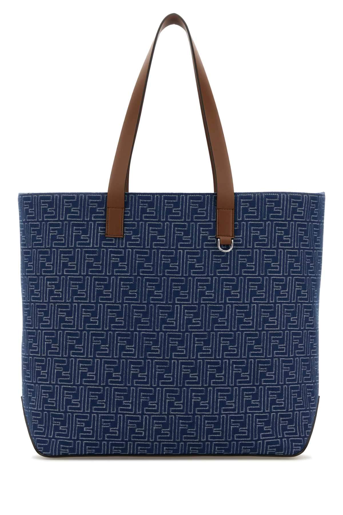 Fendi Men Embroidered Denim Shopping Bag