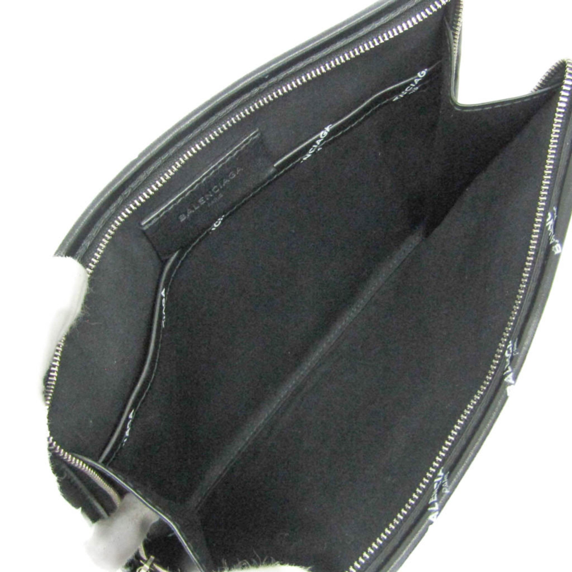 Balenciaga Logo Print Leather Clutch