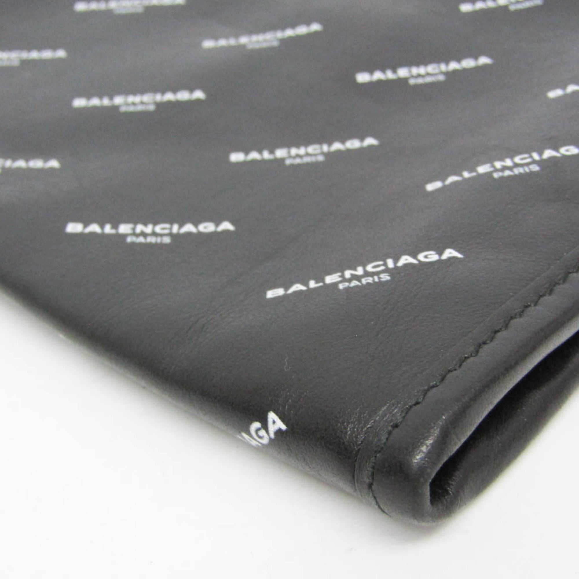 Balenciaga Logo Print Leather Clutch