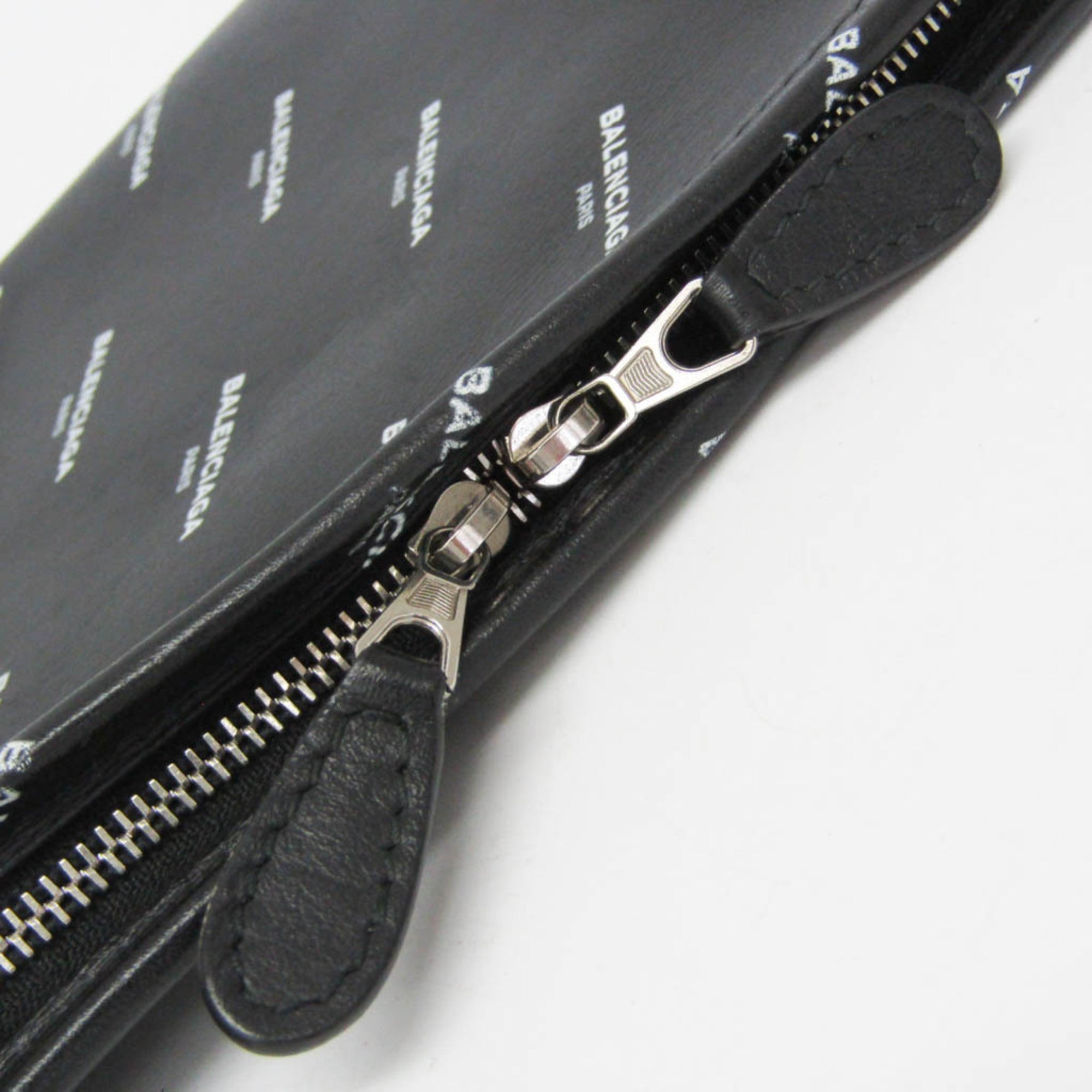 Balenciaga Logo Print Leather Clutch
