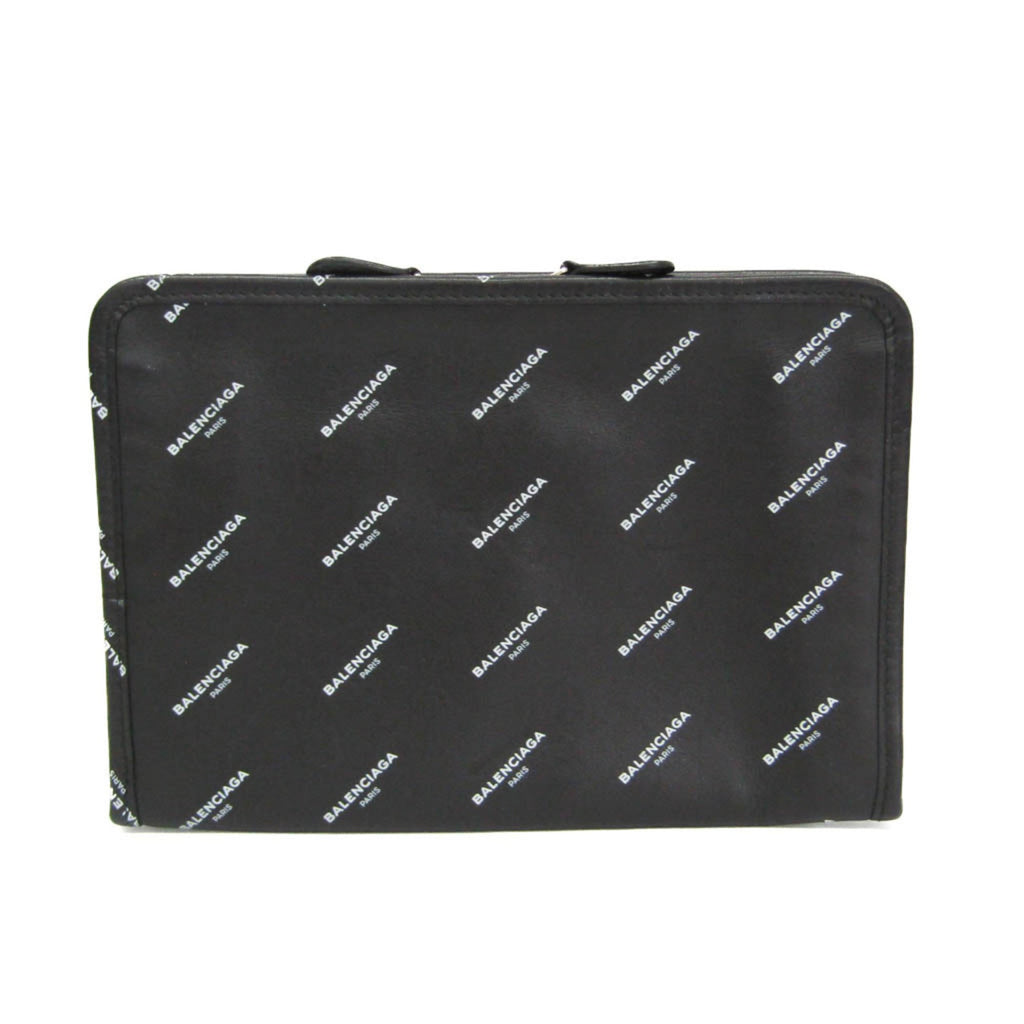 Balenciaga Logo Print Leather Clutch