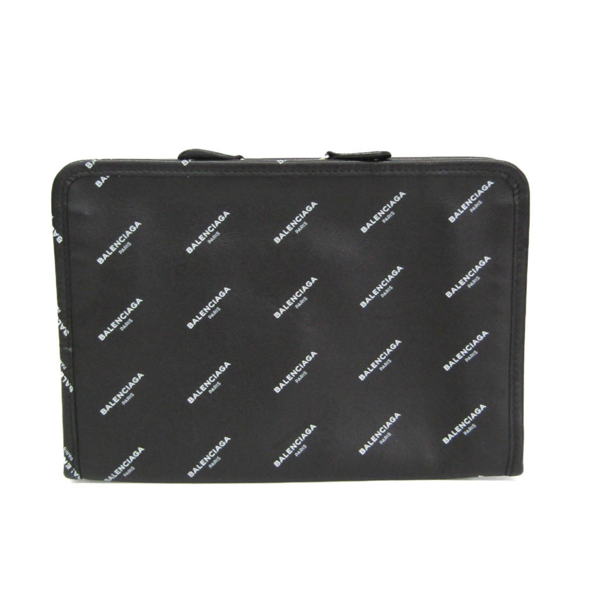 Balenciaga Logo Print Leather Clutch