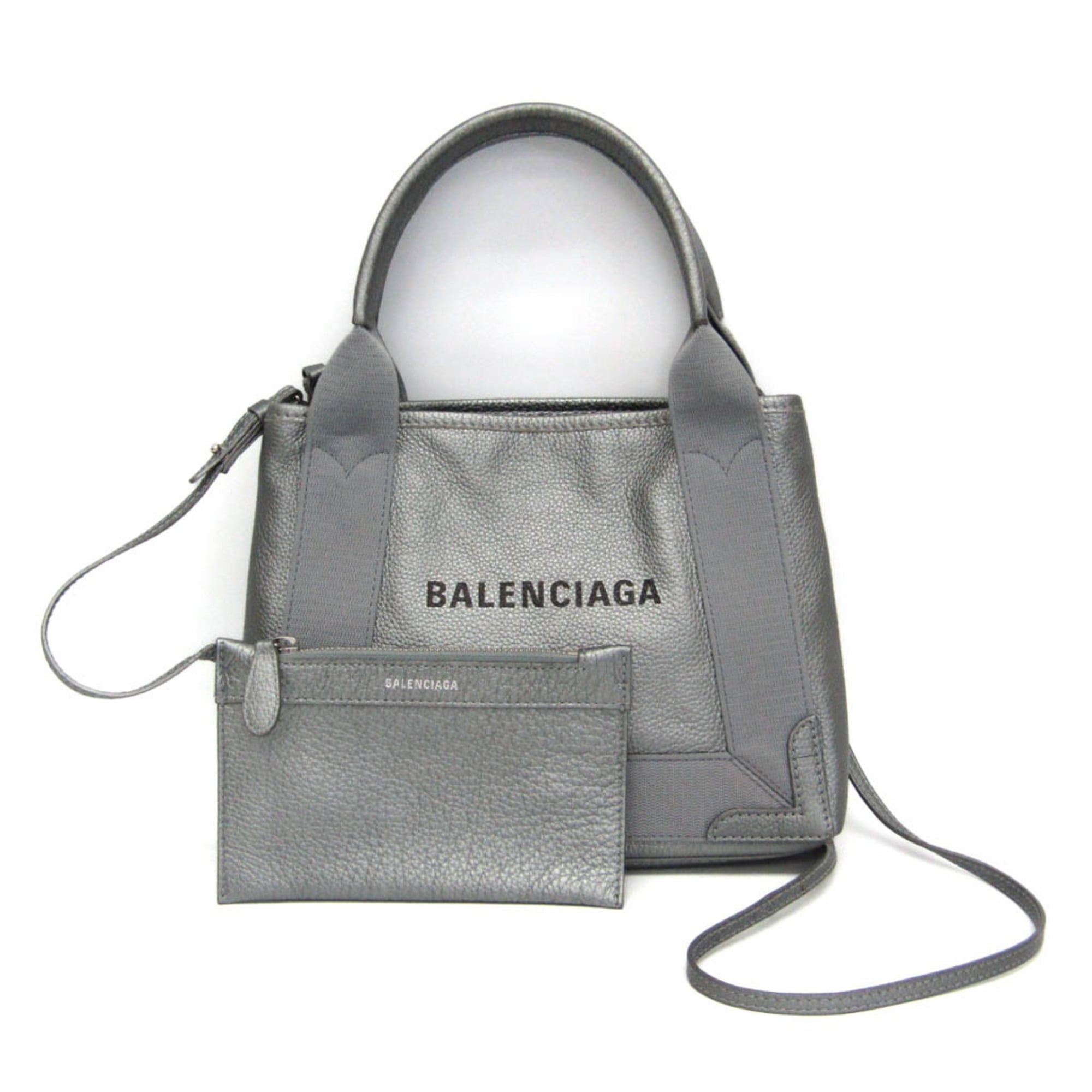 Balenciaga Navy Cabas XS · Metallic Leather