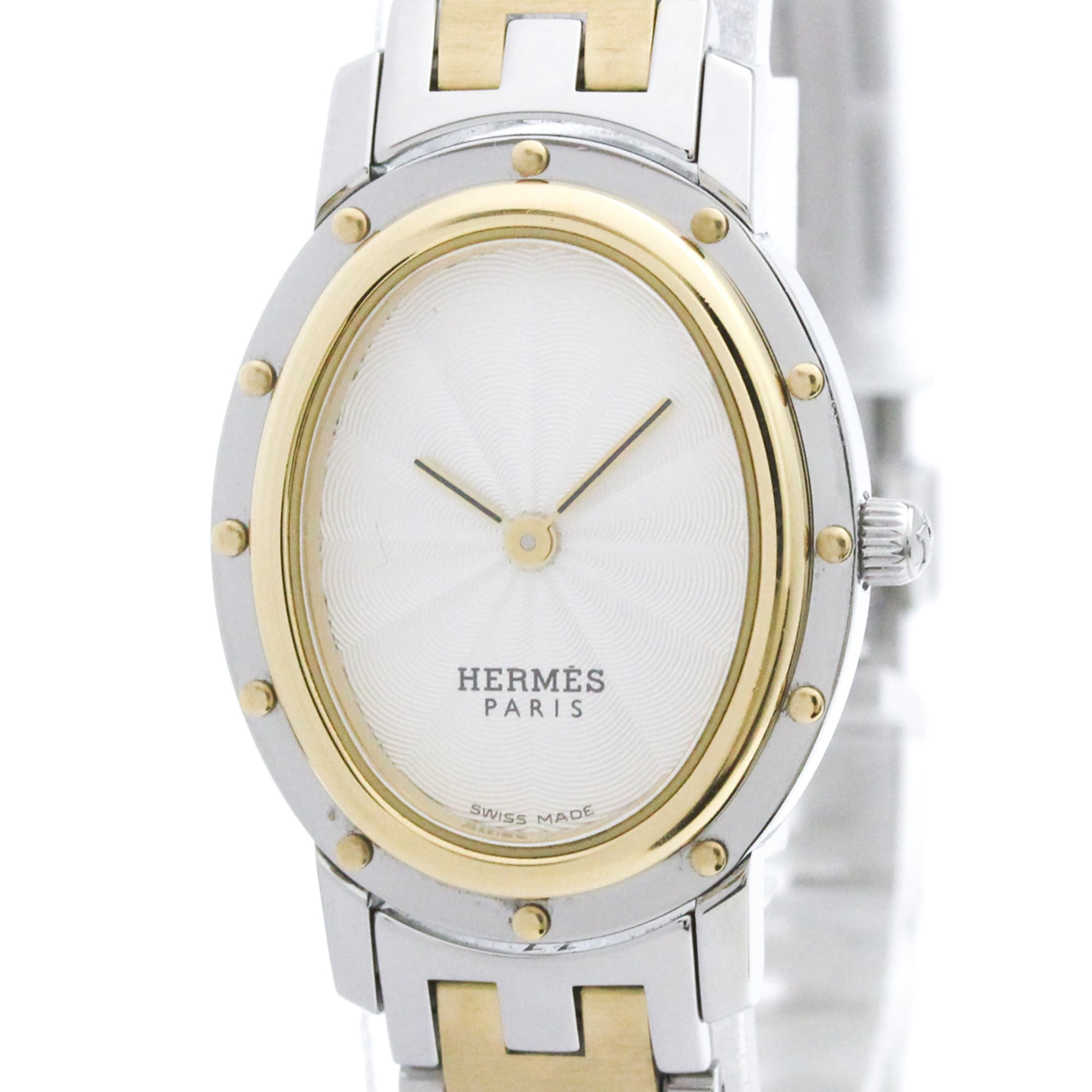Hermès Clipper Oval · Steel & Gold