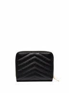 Saint Laurent Women Cassandre Matelassé Compact Zip Around Wallet In Grain De Poudre Leather
