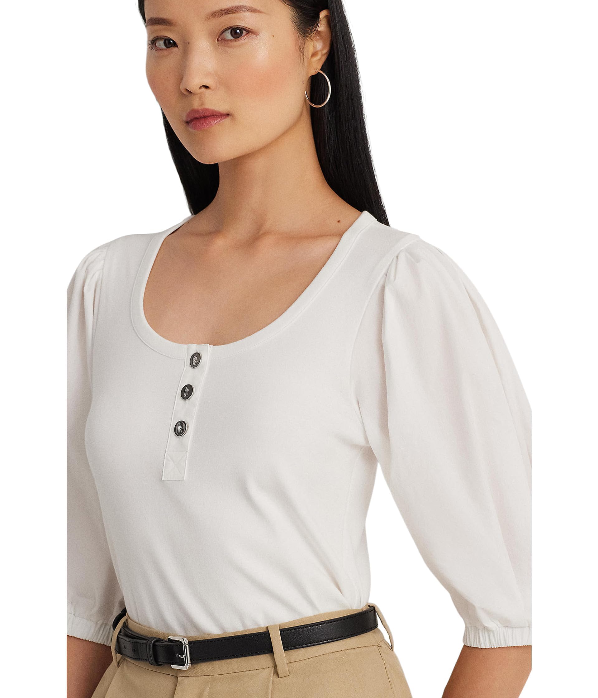 LAUREN Ralph Lauren Stretch Cotton Puff-Sleeve Henley Tee