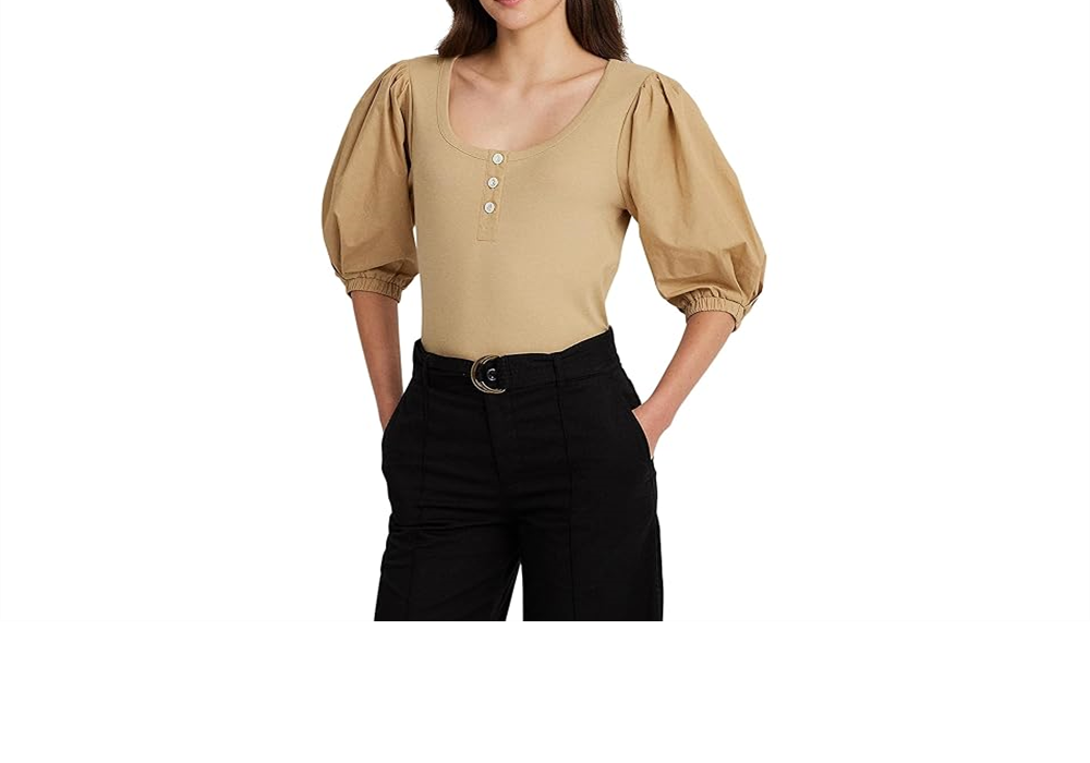 LAUREN Ralph Lauren Stretch Cotton Puff-Sleeve Henley Tee