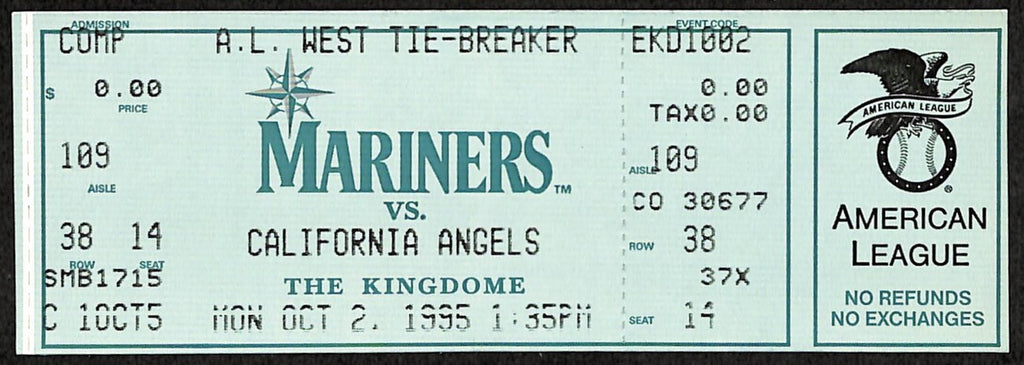 2004 AL West Tiebreaker Game Full Ticket Mariners vs. Angels 187530