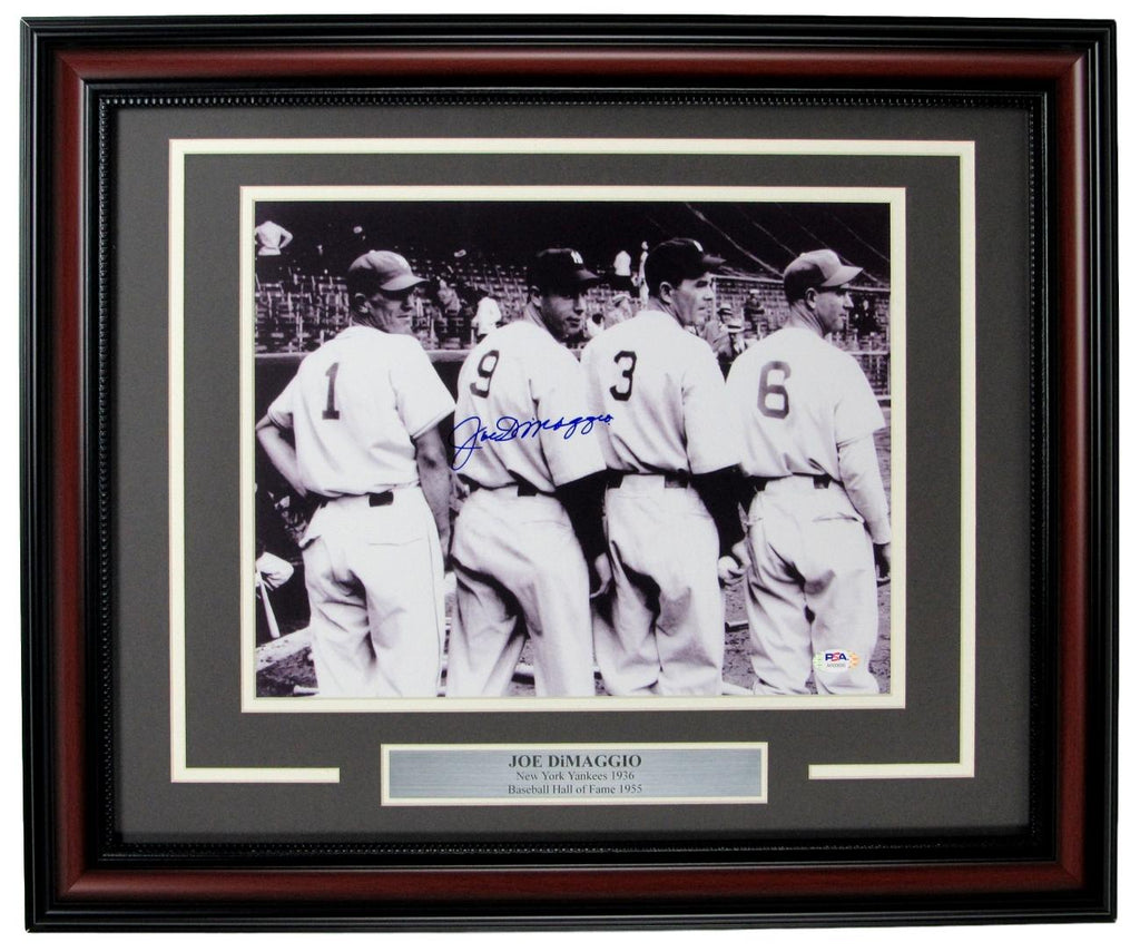 Joe DiMaggio HOF Yankees Signed/Auto 11x14 1936 Photo Framed PSA/DNA 155569