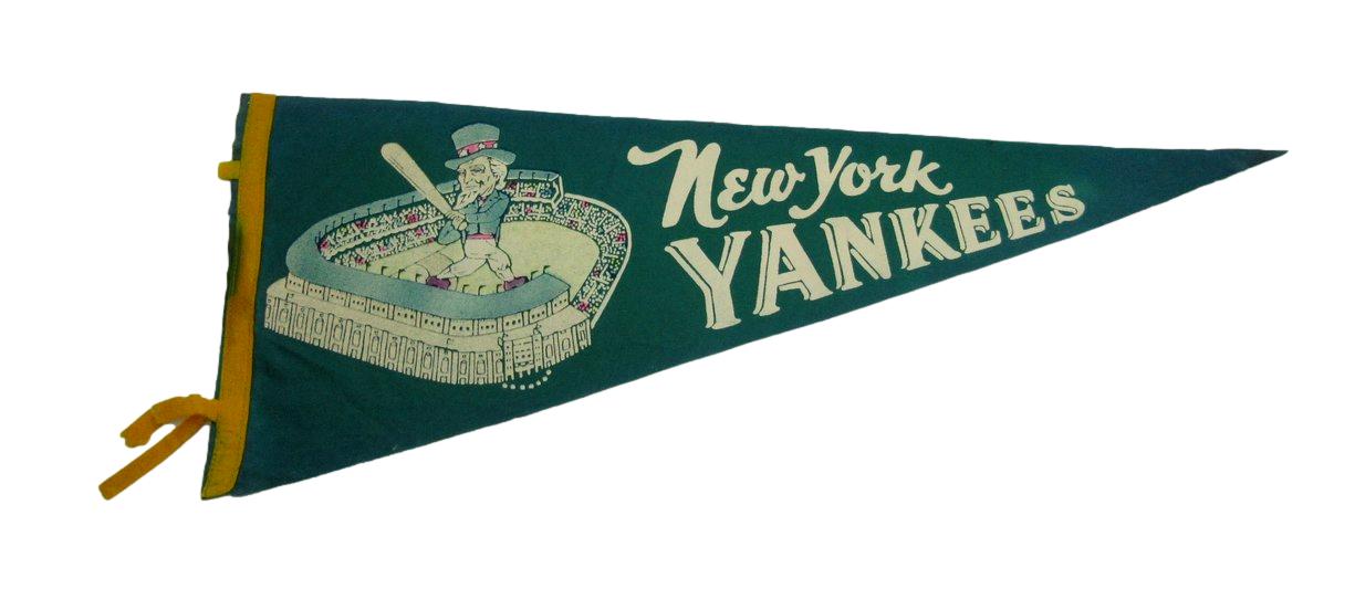 Vintage 1950's New York Yankees "Uncle Sam" 12"X30" Green Pennant RARE 192296