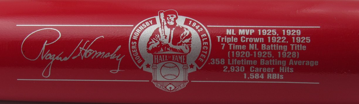 Rogers Hornsby HOF Red Cooperstown Bat with Stats Cardinals UNSIGNED 192637