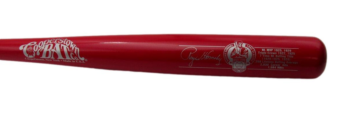 Rogers Hornsby HOF Red Cooperstown Bat with Stats Cardinals UNSIGNED 192637