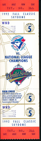 1992 World Series Game 5 Full Ticket Toronto Blue Jays vs. Atlanta Braves 193538