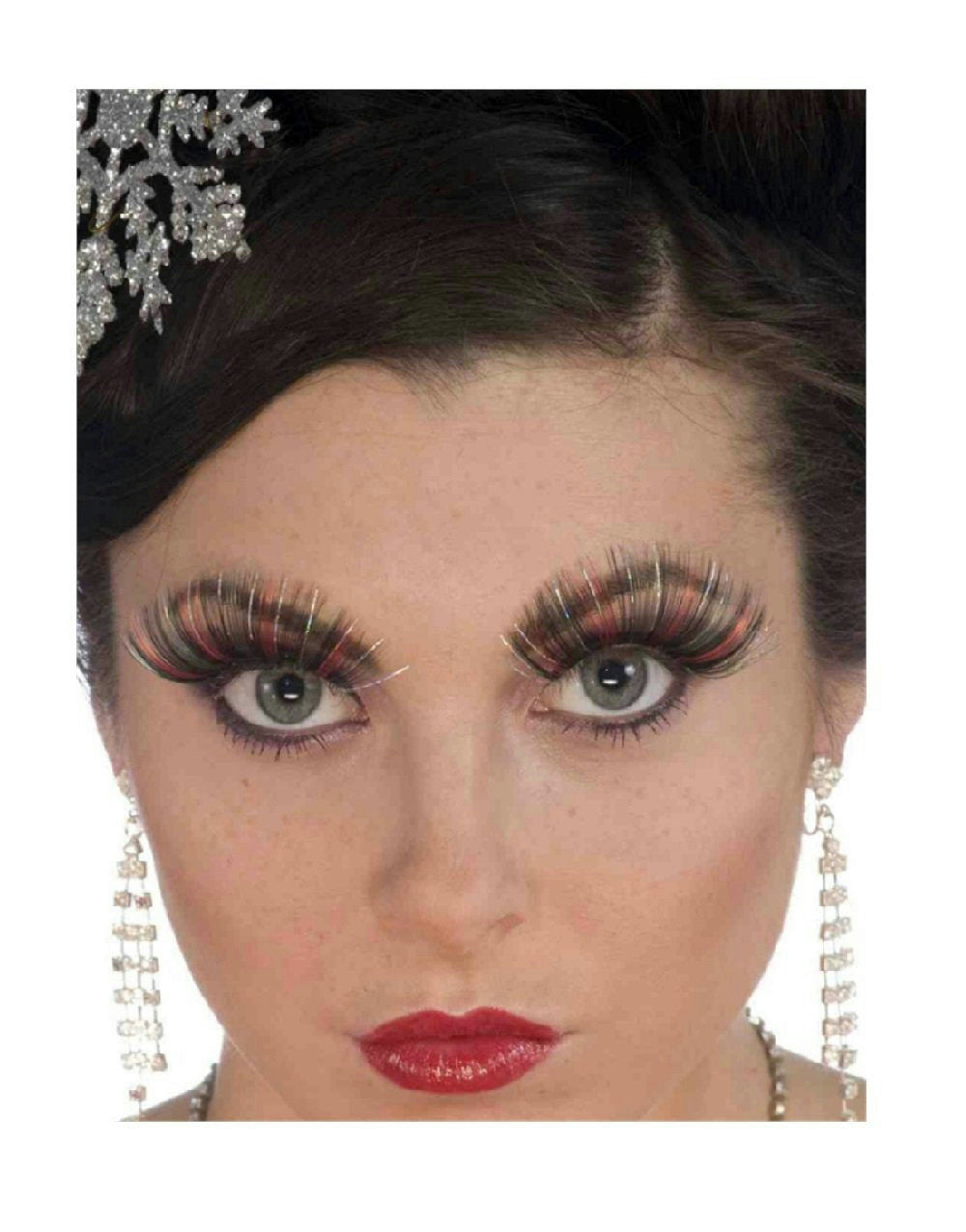 Women's Black Red and Green Tinsel Christmas Costume False Eyelashes