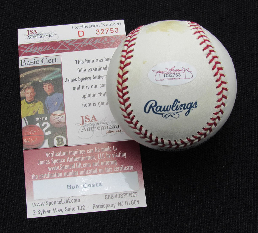 Bob Costas Signed/Auto OML Yankees 100th Anniversary Baseball JSA 186636