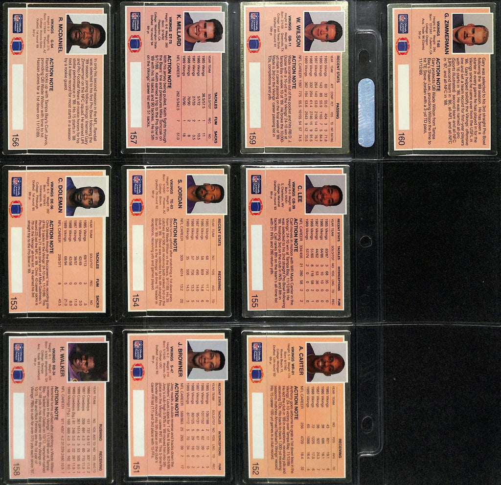 1990 Action Packed Football Minnesota Vikings Team Set (10) Cards 189285