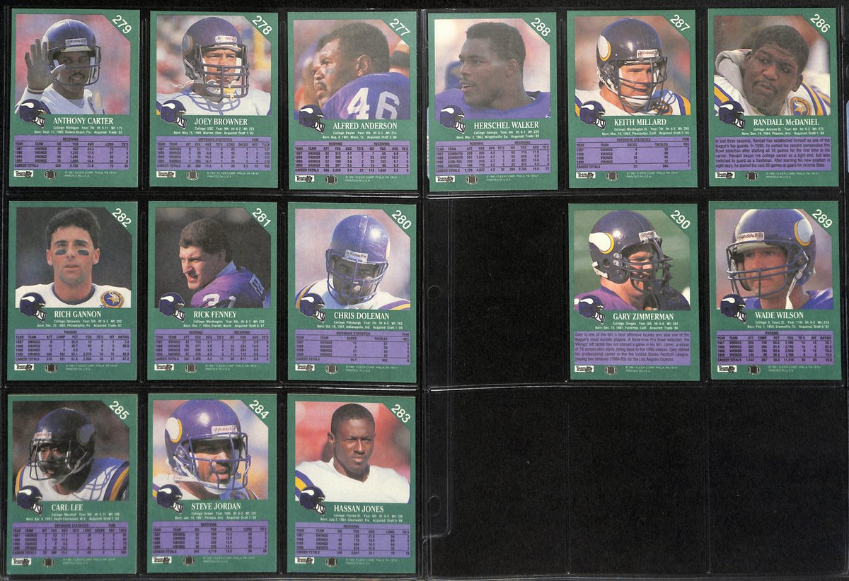 1991 FLEER Football Minnesota Vikings Team Set (14) Cards 189287