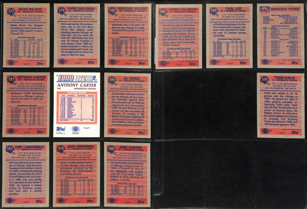 1991 TOPPS Football Minnesota Vikings Team Set (13) Cards 189290
