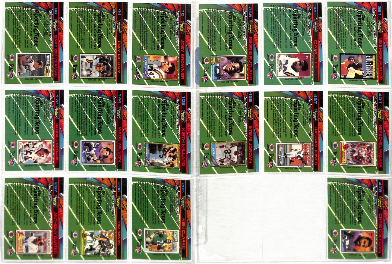 1991 TOPPS Stadium Club Football Minnesota Vikings Team Set (16) Cards 189294