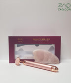 MOON Roll-On Rose Quartz W-Sonic Massaging Vibrating Face Roller + Gua Sha Set