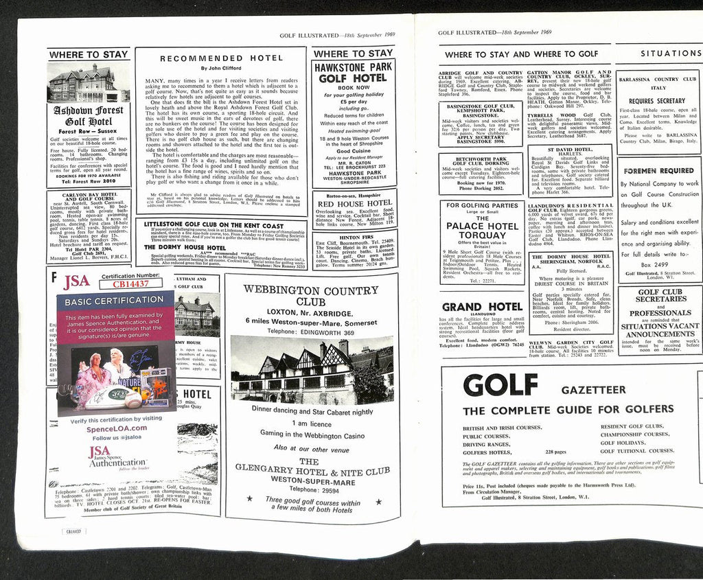 Arnold Palmer Signed/Autographed 9/18/1969 Golf Illustrated Magazine JSA 194968