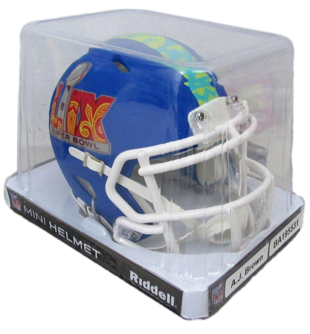 A.J. Brown Signed/Auto Mini SB LIX Blue Football Helmet Eagles Beckett 195531