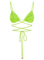 Self-Portrait Women Bikini Top With All-Over Crystal Embellishment In Green Polyamide Woman