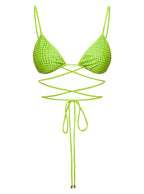 Self-Portrait Women Bikini Top With All-Over Crystal Embellishment In Green Polyamide Woman