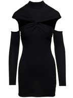Coperni Women Mini Black Dress With Mock Neck And Twisted Cut-Out In Wool Woman