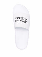 Alexander Mcqueen Men White Logo Pool Slides In Rubber