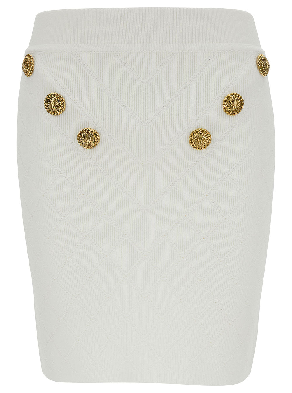 Balmain Women White Mini Pencil Skirt With Jewel Buttons In Viscose Blend Woman