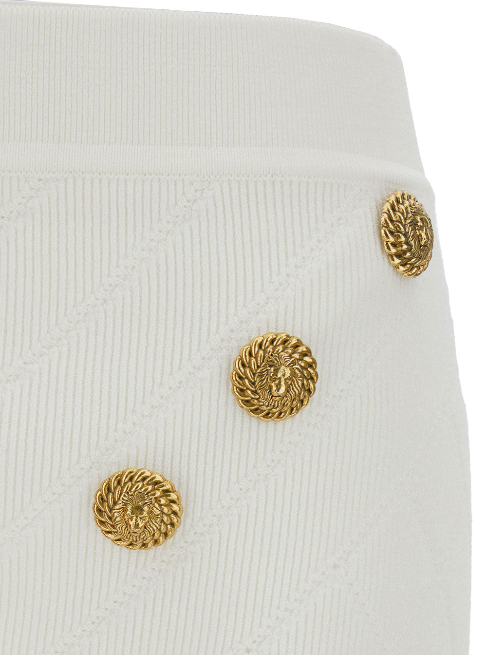 Balmain Women White Mini Pencil Skirt With Jewel Buttons In Viscose Blend Woman
