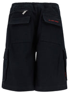 44 Label Group Men Black Cargo Bermuda Shorts With Logo Embroidery In Cotton Man
