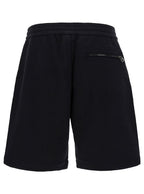 Alexander Mcqueen Men Black Shorts With Contrasting Logo Lettering Print In Cotton Man