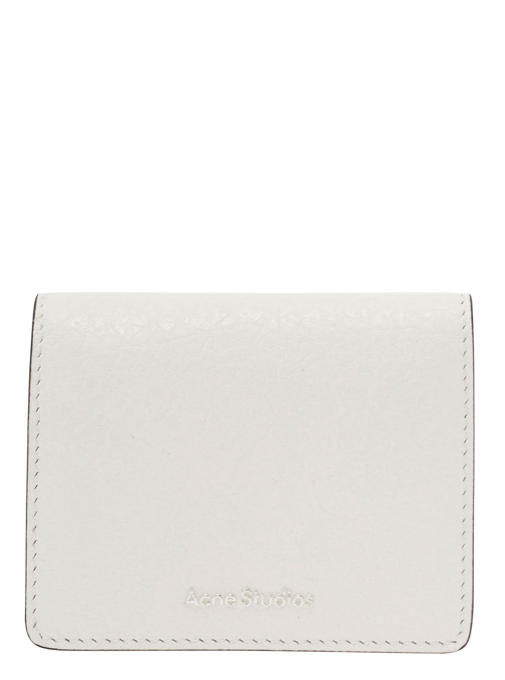 Acne Studios Men White Card-Holder With Embossed Logo In Hammered Leather Man