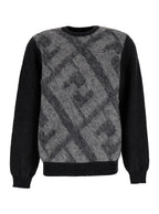 Fendi Men Grey Sweater With Jacquard Ff Motif In Wool Man