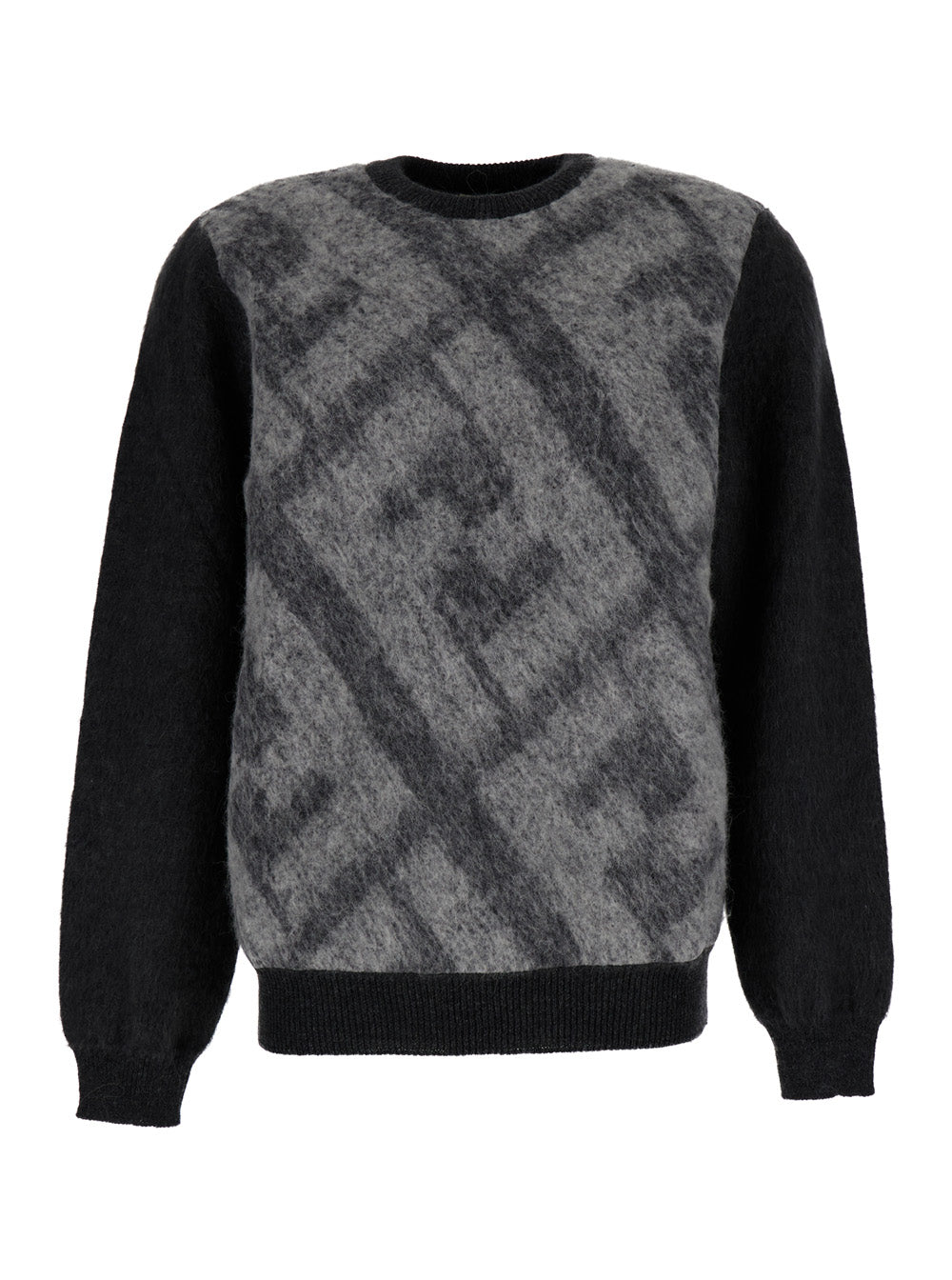 Fendi Men Grey Sweater With Jacquard Ff Motif In Wool Man