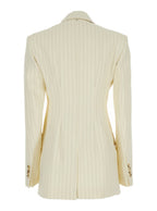 Sportmax Women Cream White Aversa Single-Breasted Striped Blazer In Ramie Woman
