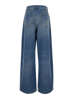 Palm Angels Women Light Blue High-Waisted Wide Jeans With Logo In Denim Woman