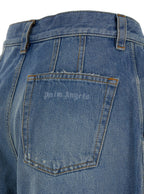 Palm Angels Women Light Blue High-Waisted Wide Jeans With Logo In Denim Woman