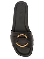 Moncler Women 'Bell' Black Slide With Heel In Leather Woman