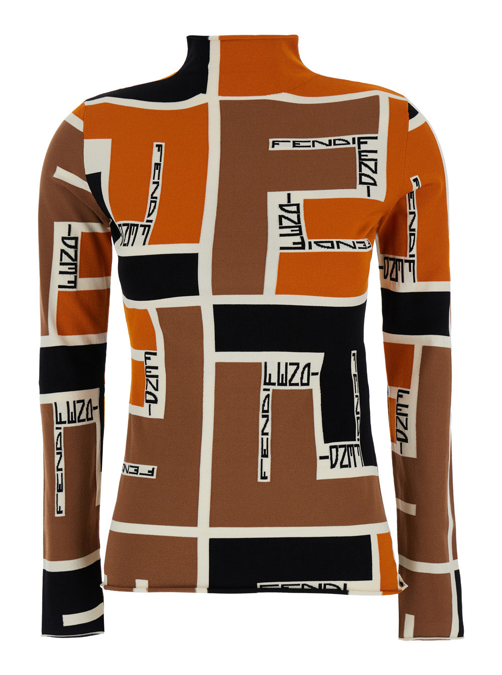 Fendi Women Orange Polo Neck Sweater In Viscose Blend Woman