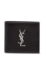 Saint Laurent Men Black Leather Wallet With Logo