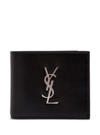 Saint Laurent Men Black Leather Wallet With Logo