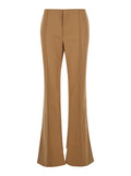Chloé Women Beige Flared Pants With Asymmetric Hem In Grain De Poudre Wool Woman