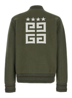 Givenchy Men Green Sweatshirt With Bomber Collar And 4G Logo In Wool Man