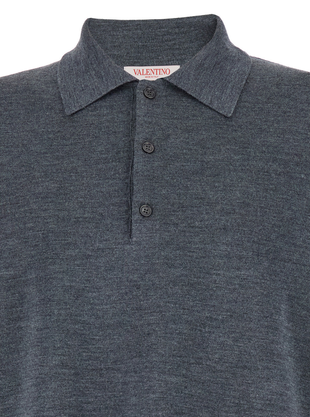 Valentino Men Grey Polo Shirt With Classic Collar And Long Sleeves In Wool Man