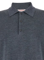 Valentino Men Grey Polo Shirt With Classic Collar And Long Sleeves In Wool Man