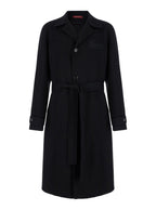 Gucci Men Black Single-Breasted Coat With Wide Notched Revers And Belt In Wool Man
