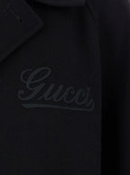 Gucci Men Black Single-Breasted Coat With Wide Notched Revers And Belt In Wool Man